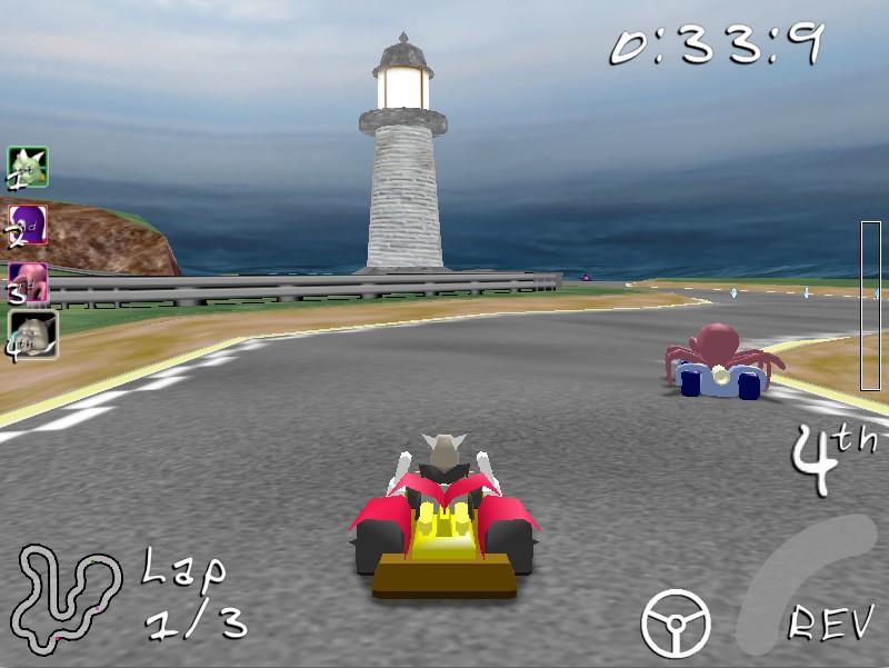 A screenshot from SuperTuxKart 0.4 showing the old Lighthouse track
