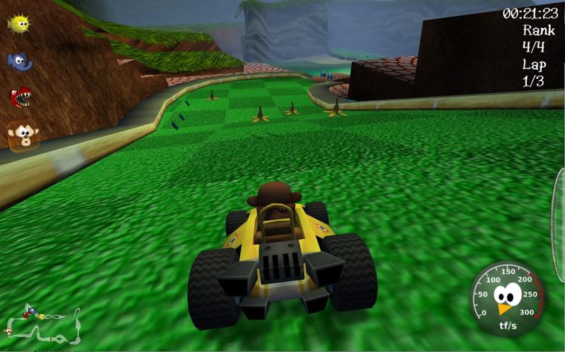 SuperTuxKart 0.7.3: A new kart - Suzanne - is looking down a slope in the newly introduced Minigolf track