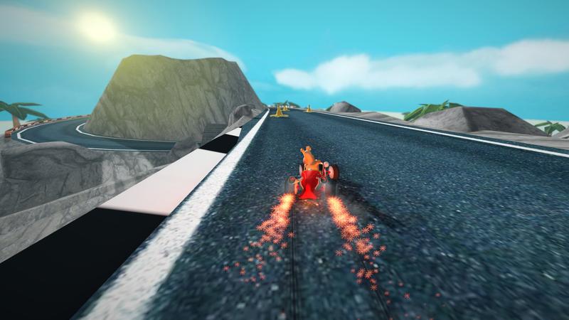 SuperTuxKart 1.0: Emule drifting in Volcan Island going towards bananas that were added for 1.0 to make the track more difficult