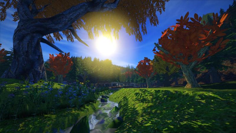 SuperTuxKart Evolution preview: A sunny view of Black Forest with a small river flowing
