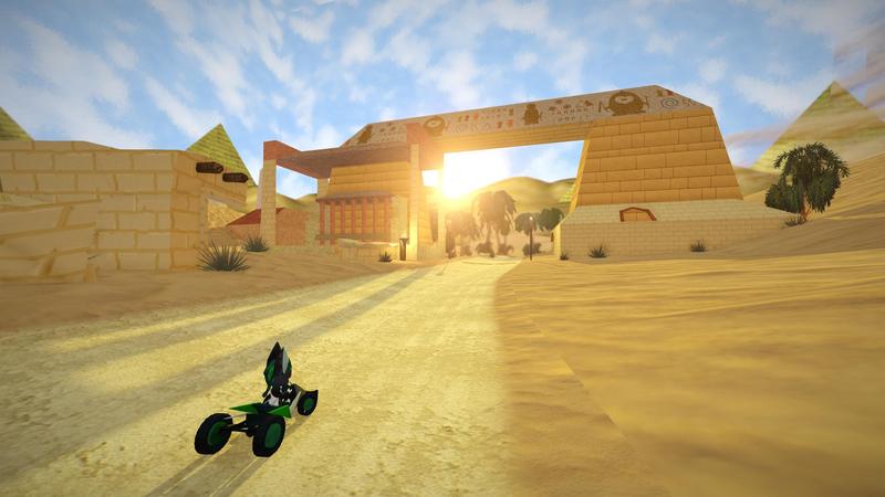 SuperTuxKart Evolution preview: Dashie facing the starting line in an improved version of Shifting Sands