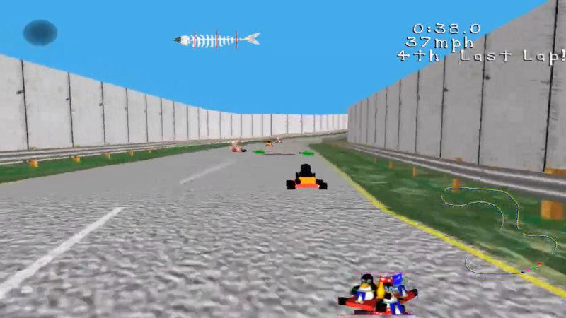 A screenshot from Tux Tollway in the original TuxKart game